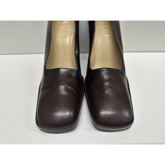 Gucci women size 8B brown leather square closed toe high block heel - Picture 8 of 13